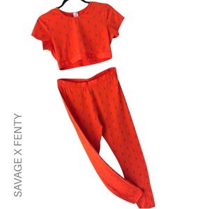 SAVAGE X FENTY | NWOT ORANGE LOUNGE SET COTTON CROP TOP & PANTS | SIZE: MEDIUM